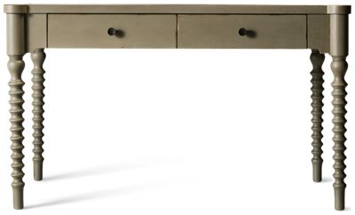 Country Living Writing Desk - Turned Bobbin Legs - Two Storage Drawers - Vintage Antique Charm - Distressed Finish