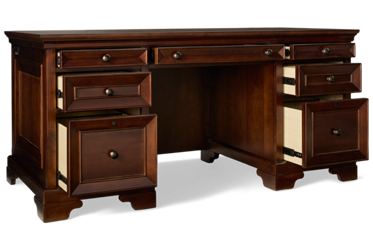Arlington Executive Desk - Seven Drawers - Two Locking File Drawers - Drop Front Keyboard Drawer - Two Plug Outlets - Molded Details