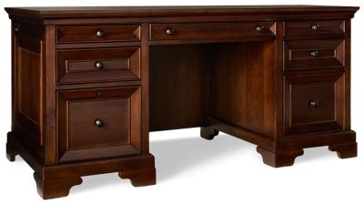 Arlington Executive Desk - Seven Drawers - Two Locking File Drawers - Drop Front Keyboard Drawer - Two Plug Outlets - Molded Details