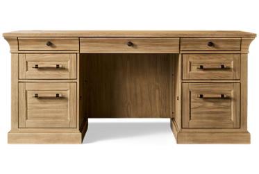 Willow Lane Double Pedestal Desk - Four Drawers & Two Locking File Drawers - Drop-Front Keyboard Drawer - Wire Management