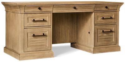 Willow Lane Double Pedestal Desk - Four Drawers & Two Locking File Drawers - Drop-Front Keyboard Drawer - Wire Management