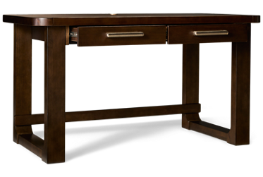 Breckington Writing Desk - Two Drawers - Wire Management - Trestle Base - Rich Brown Finish
