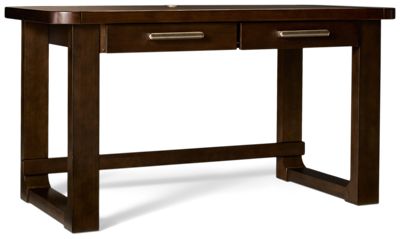 Breckington Writing Desk - Two Drawers - Wire Management - Trestle Base - Rich Brown Finish