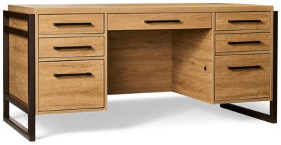 Mason Double Pedestal Desk - Smooth Top Work Surface - 7 Storage Drawers - 2 Locking File Drawers - Wire Management