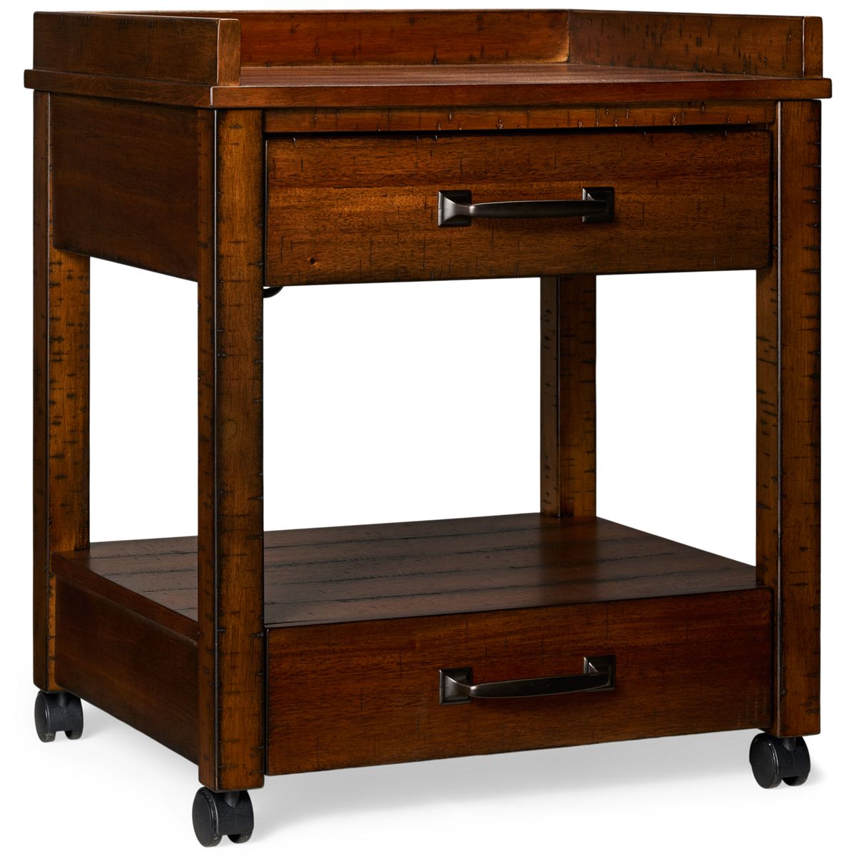Ashley Baldridge Rolling File - Top & Bottom Drawers - Open Bottom Shelf - Plugs & USB Ports - Long Drawer Pulls - Casters For Easy Mobility