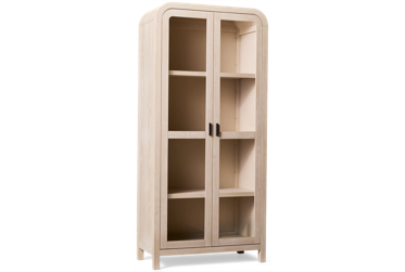 Drake Bookcase -  2 Glass Doors - Adjustable Shelves - Wire Brushed Wood