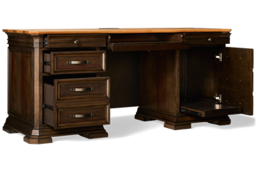 Sonoma Credenza - 3 Utility Drawers - 1 Locking File Drawer - Drop-Front Keyboard Drawer - Plug Outlets & USB Ports - Antique Bronze-Finish Hardware