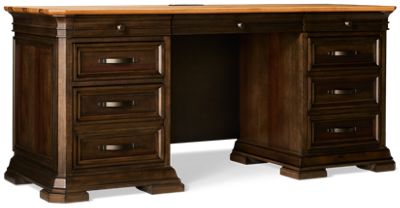 Sonoma Credenza - 3 Utility Drawers - 1 Locking File Drawer - Drop-Front Keyboard Drawer - Plug Outlets & USB Ports - Antique Bronze-Finish Hardware