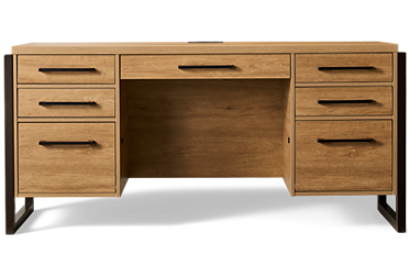 Mason Credenza - Smooth Top Work Surface - 7 Storage Drawers - 2 Locking File Drawers - Integrated Power Strip