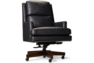 Admiral Leather Swivel Office Chair - Premium Leather - Padded Tufted Backrest - Nailhead Trim - Height Adjustable - Smooth-Rolling Casters