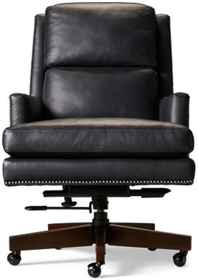 Admiral Leather Swivel Office Chair - Premium Leather - Padded Tufted Backrest - Nailhead Trim - Height Adjustable - Smooth-Rolling Casters