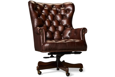 Jefferson Leather Office Chair - Padded Button-Tufted Backrest - Nailhead Trim - Rolled Arms - Height Adjustable - Smooth-Rolling Casters