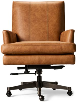 Adler Leather Swivel Office Chair - Premium Leather - Tall Backrest - Flared Track Arms - Height Adjustable - Smooth-Rolling Casters