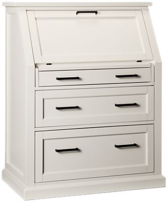 Abby Secretary Desk - Three Drawers - Drop-Down Writing Surface - Open Storage Cubbies - Built-In Power Strip & USB Ports - Transitional Style