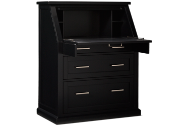 Abby Secretary Desk - Three Drawers - Drop-Down Writing Surface - Open Storage Cubbies - Built-In Power Strip & USB Ports - Transitional Style