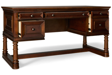 Arlington Half Pedestal Desk - Five Drawers - File Drawer - Drop Front Keyboard Drawer - Wire Management - Molded Details