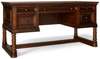Arlington Half Pedestal Desk - Five Drawers - File Drawer - Drop Front Keyboard Drawer - Wire Management - Molded Details