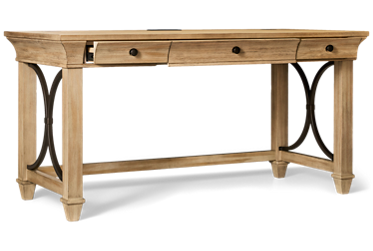 Willow Lane Writing Desk - Three Drawers - Drop-Front Keyboard Drawer - Power Strip with USB Ports - Solid Oak