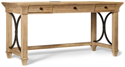 Willow Lane Writing Desk - Three Drawers - Drop-Front Keyboard Drawer - Power Strip with USB Ports - Solid Oak