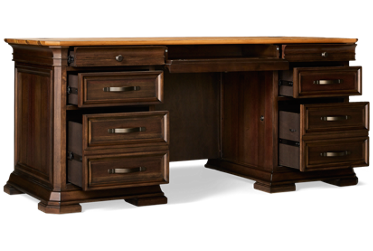 Sonoma Double Pedestal Desk - 6 Drawers - Two Locking File Drawers - Drop-Front Keyboard Drawer - Integrated Wire Grommets - Antique Bronze-Finish Hardware