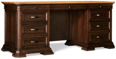 Sonoma Double Pedestal Desk - 6 Drawers - Two Locking File Drawers - Drop-Front Keyboard Drawer - Integrated Wire Grommets - Antique Bronze-Finish Hardware