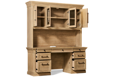 Willow Lane Credenza & Hutch - Storage and File Drawers - Drop-Front Keyboard Drawer - Power Strip - 4 Door Hutch