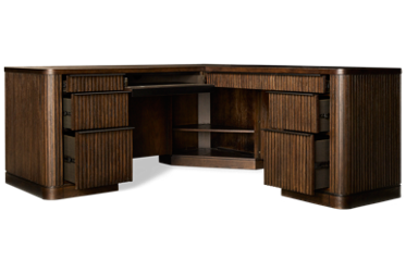 Tulane Desk With Return - Six Storage Drawers - Corner Open Shelf - Power Strip with USB Ports - Fluted Detailing