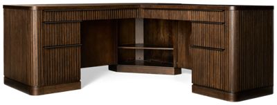 Tulane Desk With Return - Six Storage Drawers - Corner Open Shelf - Power Strip with USB Ports - Fluted Detailing