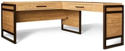 Mason Desk with Return - Two Storage Drawers - Desktop Wire Management - Power Strip with USB Ports