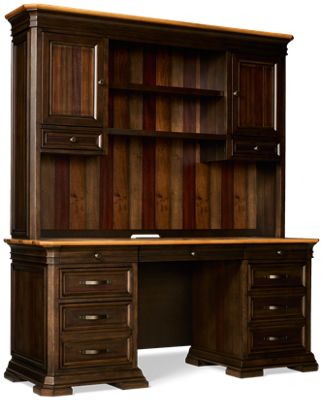 Sonoma Credenza & Hutch - 3 Utility Drawers - Locking File Drawer - Pull-Out Printer Tray - 2 Door, 2 Drawer Hutch - Keyboard Drawer - Plug Outlets & USB Ports