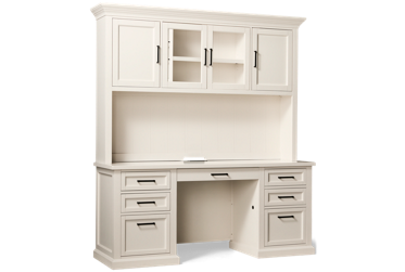 Abby Credenza & Hutch - Transitional-Style Design - 7 Versatile Drawers - Efficient Wire Management - Plug Outlets & USB Ports - 4 Door Hutch
