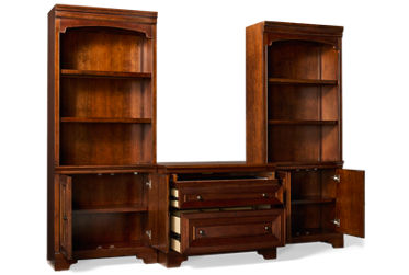 Arlington Workstation - Two Bookcases - 2 Drawer Combo File - Drop Front Keyboard Drawer - Wire Management - Molded Details