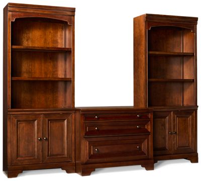 Arlington Workstation - Two Bookcases - 2 Drawer Combo File - Drop Front Keyboard Drawer - Wire Management - Molded Details