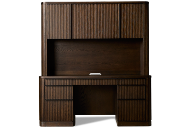 Tulane Credenza & Hutch - 6 Storage Drawers - Drop-Down Keyboard Surface - Power Strip - 4 Door Hutch - Fluted Detailing
