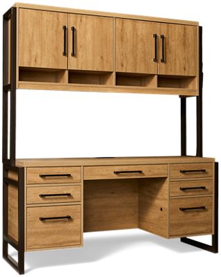 Mason Credenza & Hutch - 7 Storage Drawers - Power Strip - 4 Door Hutch