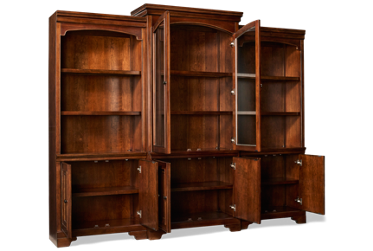 Arlington Display Cabinet with Two Bookcases - Glass Doors - 3-Way Touch Lighting - Adjustable Shelves - Molded Details