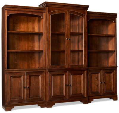 Arlington Display Cabinet with Two Bookcases - Glass Doors - 3-Way Touch Lighting - Adjustable Shelves - Molded Details