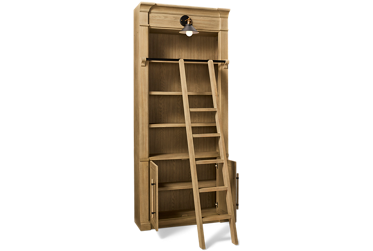 Willow Lane Bookcase - Two Doors - Three Adjustable Shelves - Built-In Light Sconce - Sliding Ladder
