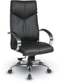 Black genuine leather high back office chair discount