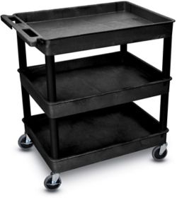 Black Plastic Utility Cart: Tub/Tub/Tub Shelves (32