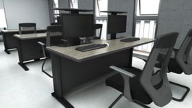 Rightangle R Style Computer Lab Hv Series Training Table W C Leg Base 2 Vertical Monitor Lifts Rhvbs