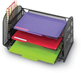 Steward 3-Level Paper Tray w/ Vertical Literature Organizer - SBR