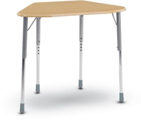 Quick Ship ZUMA Adjustable Height Trapezoid Student Desk With Fusion Maple  Top, Silver Mist Legs, and Navy Bookbox - 21.13''W x 32.87''D x 22''H 