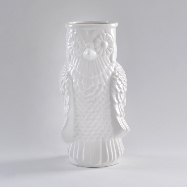 White Ceramic Owl Vase Kirklands