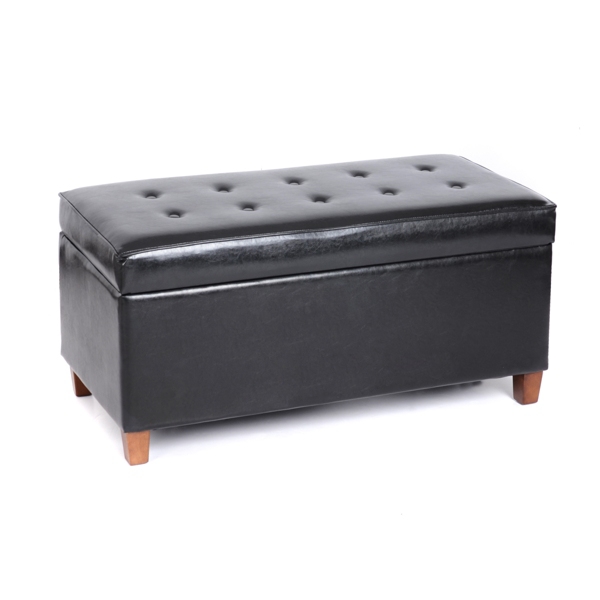 Elsa Black Faux Leather Storage Bench Kirklands