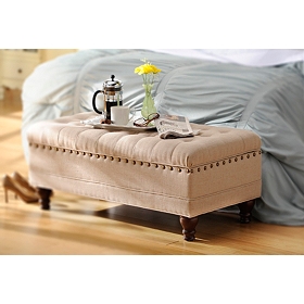 Oatmeal Linen Tufted Storage Bench