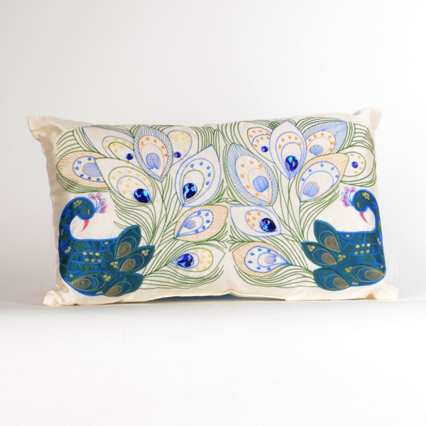 Peacock Embroidered Gem Pillow Kirklands