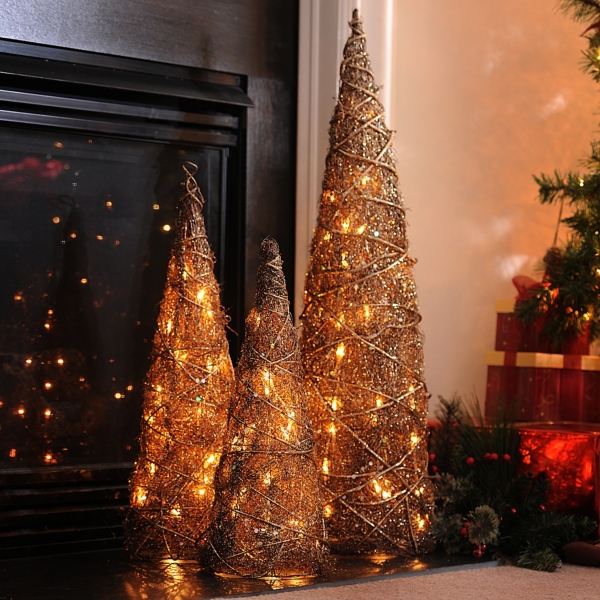 Pre Lit Bronze Christmas Tree Set Of 3 Kirklands