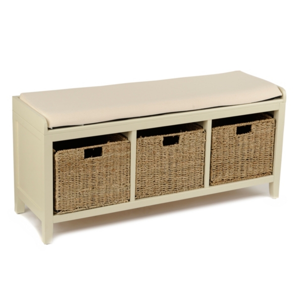 Cream 3-Basket Storage Bench | Kirklands