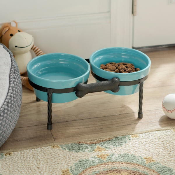 teal dog bowls